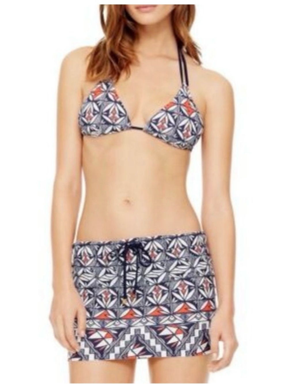 Tory Burch Acoma 3 Piece Reversible String Bikini Skirt Eurojersey Navy Stripe S - Picture 3 of 14